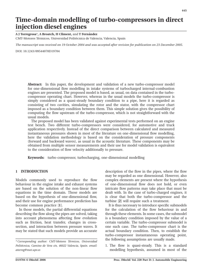 Time-Domain Modelling of Turbo-Compressors in Direct Injection Diesel ...