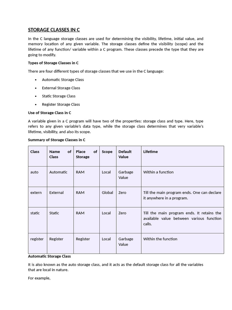 Unit v-Storage Classes in C | PDF | Parameter (Computer Programming ...