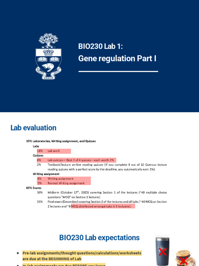 BIO230 Lab 1: Gene Regulation Overview | PDF | Genetics | Biology