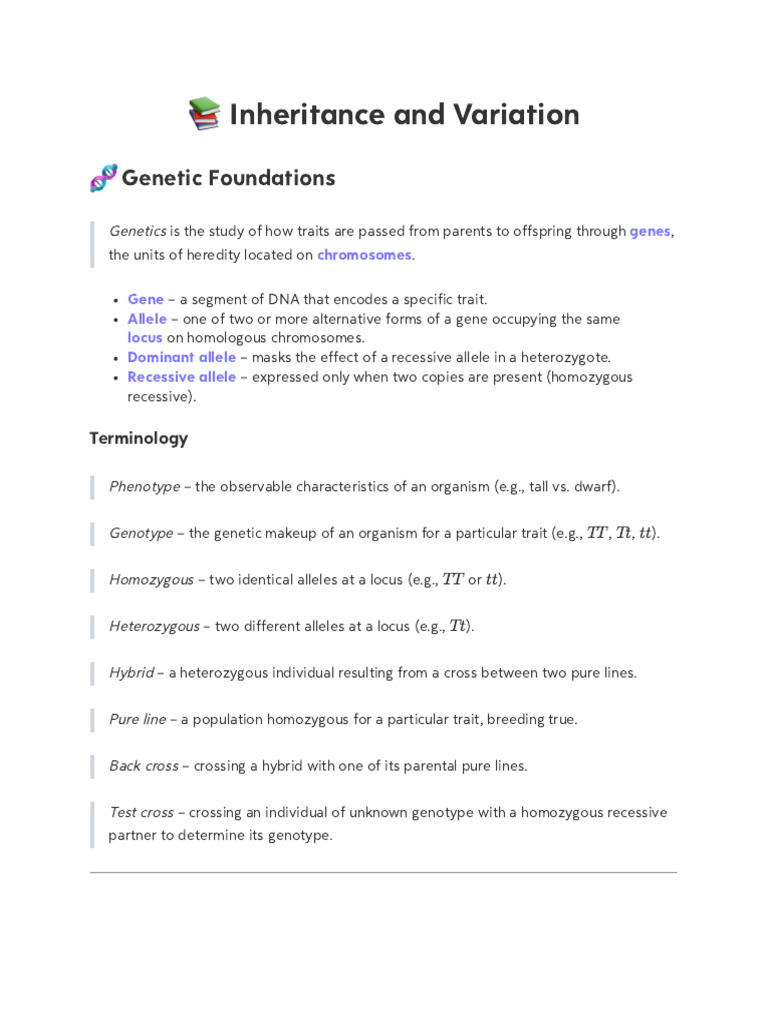 Genetics: Inheritance & Variation Explained | PDF | Dominance (Genetics ...