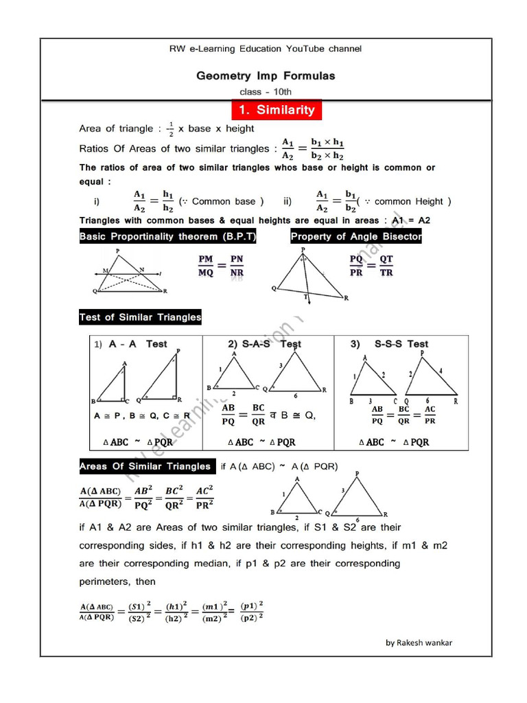 Geometry Class 10 All Formulae 2021 | PDF