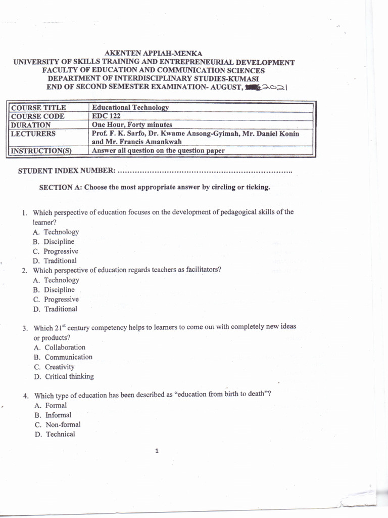 Educational Technology Exam Questions | PDF | Learning | Constructivism ...