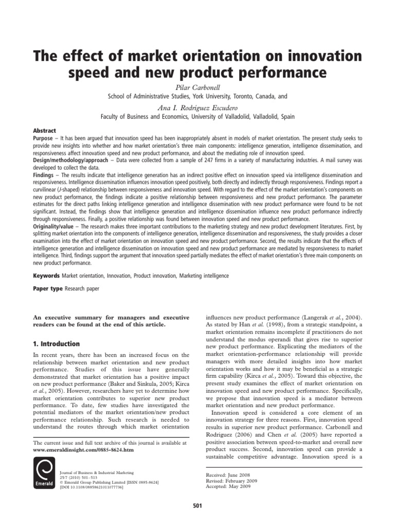 The Effect of Market Orientation On Innovation Speed and New 39u9hxk8cn ...