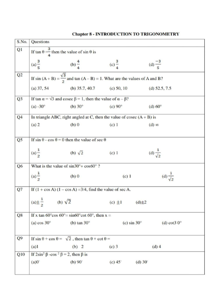 Parent PortalCh-8 Introduction To Trigonometry Worksheet | PDF