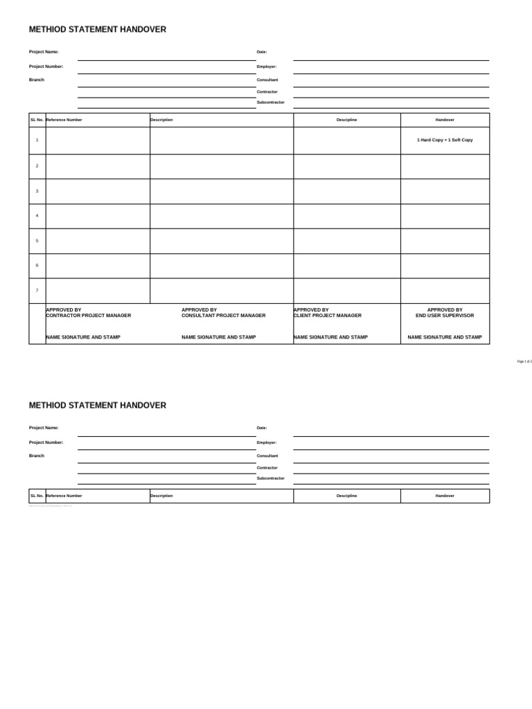 Method Statement Handover Template | PDF