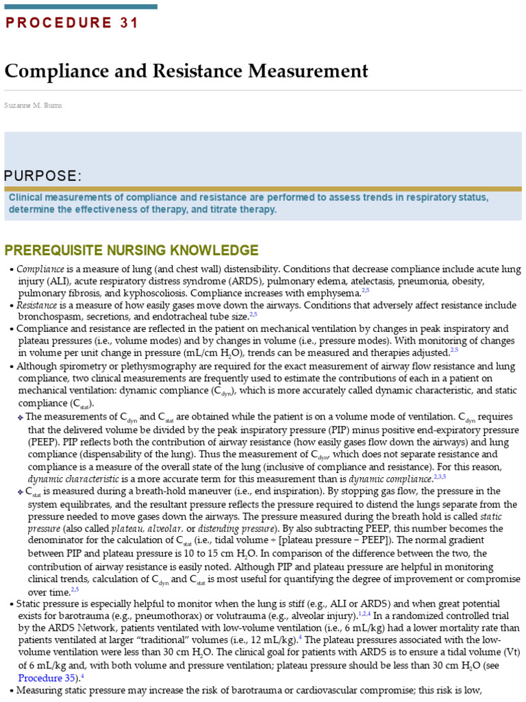 Compliance and Resistance Measurement | PDF | Respiratory Diseases ...