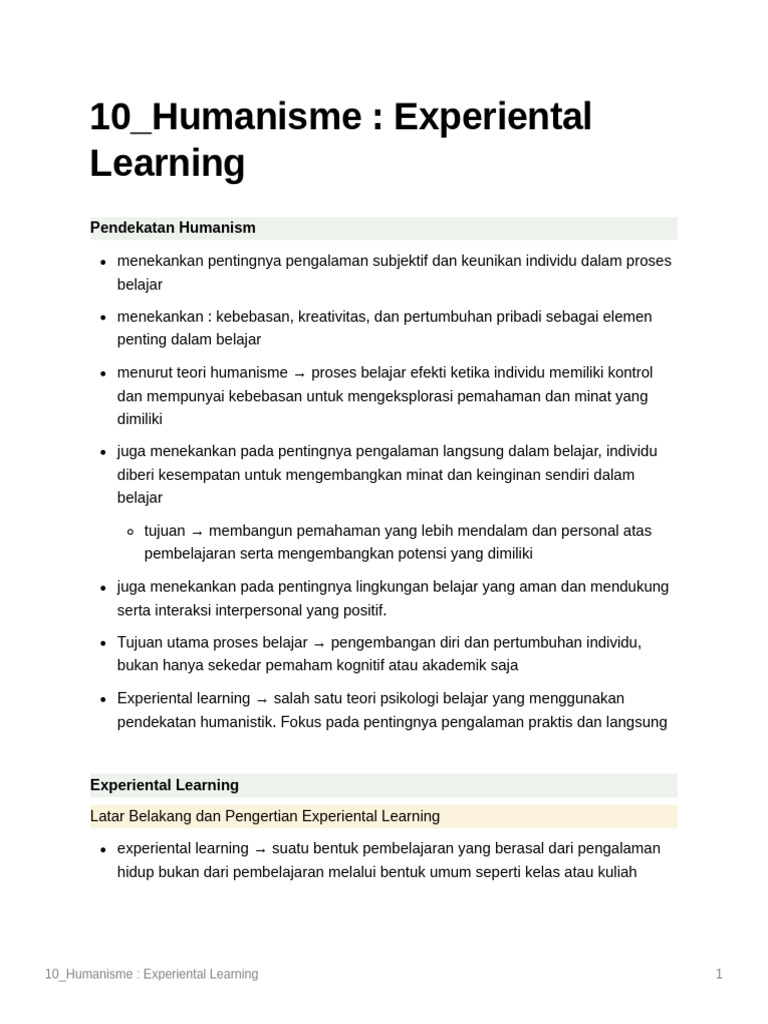 10 Humanisme Experiental Learning | PDF