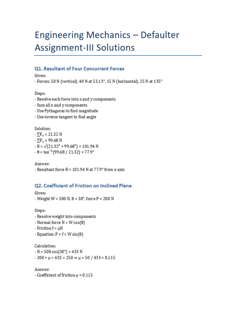 Engineering Mechanics Solutions | PDF