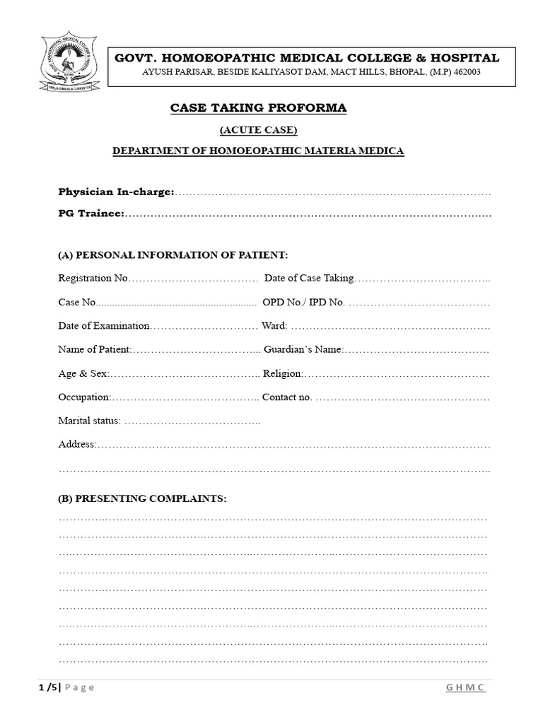 Acute Homeopathic Case Taking Form | PDF | Menstrual Cycle | Medical ...