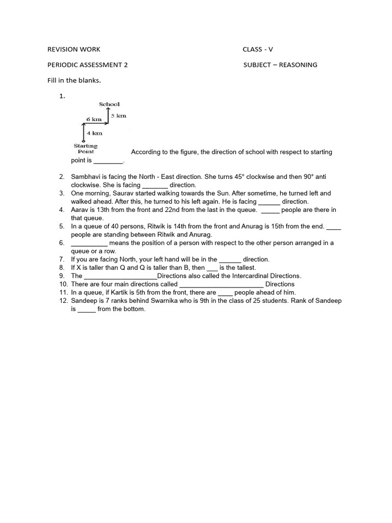 Class V Reasoning Assessment Revision | PDF