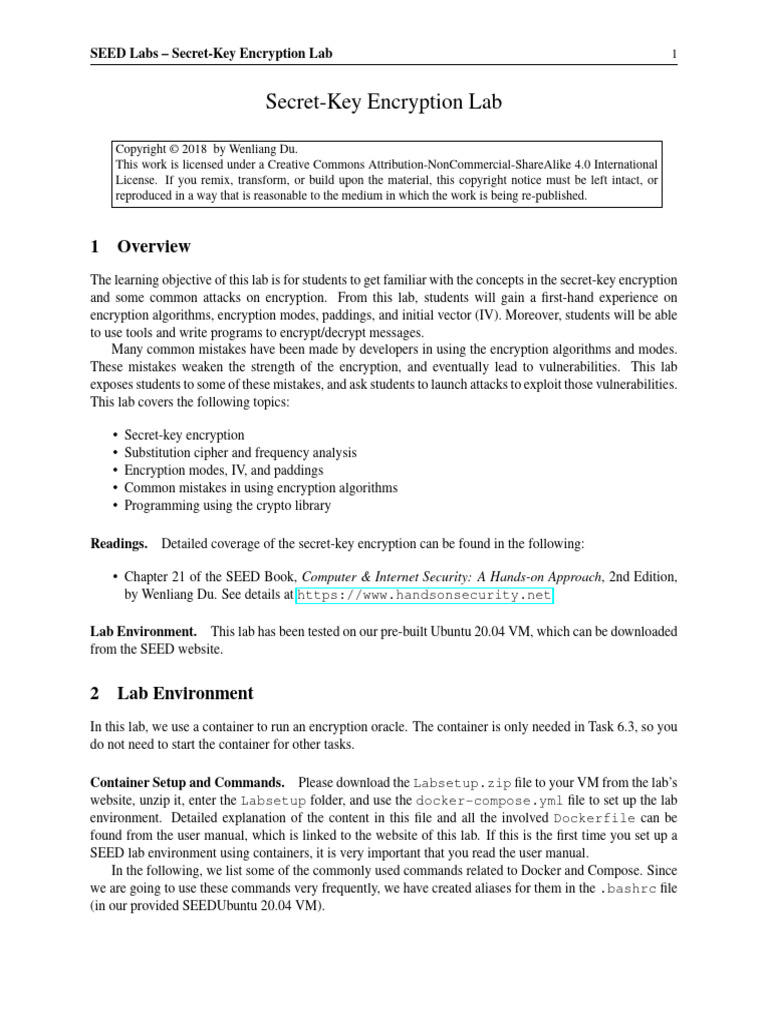 Secret-Key Encryption Lab Overview | PDF | Encryption | Military ...