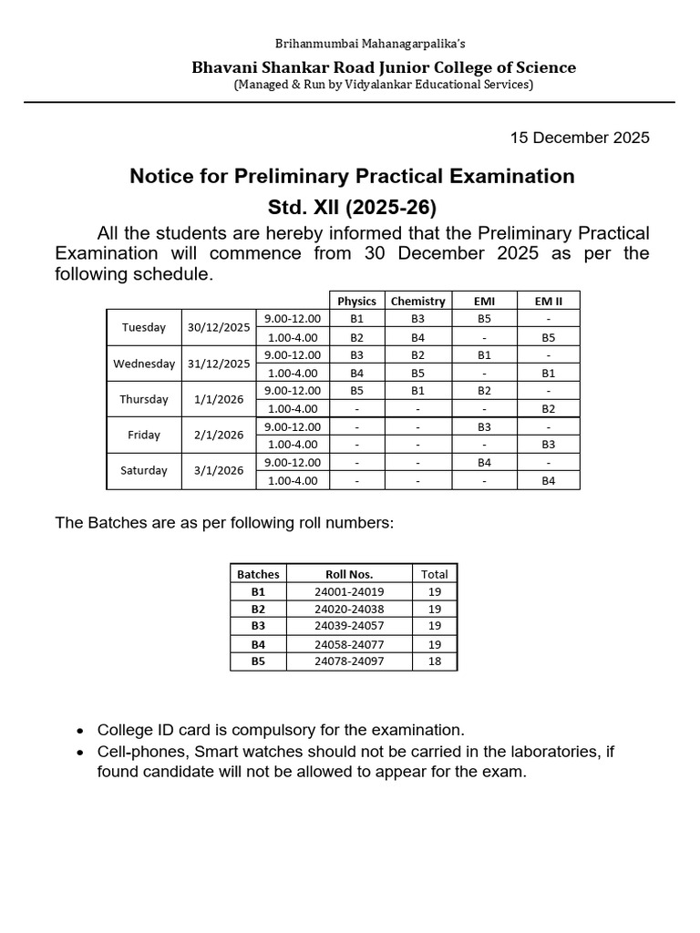 Std. XII Practical Exam Schedule 2025 | PDF | Chess Openings | Chess