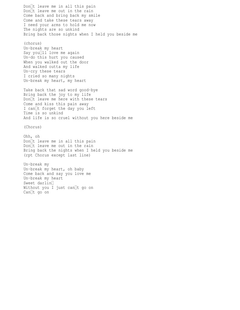 Paroles De Toni Braxton Un-break My Heart