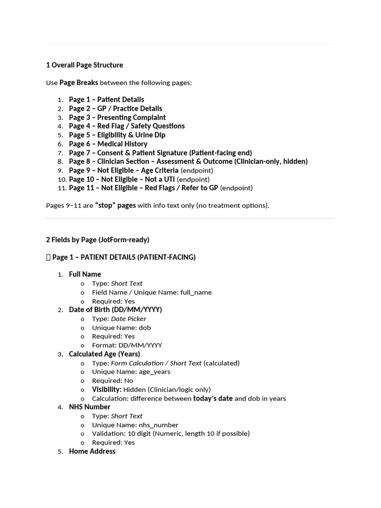 UTI Patient Assessment Form Structure | PDF | Urinary Tract Infection ...