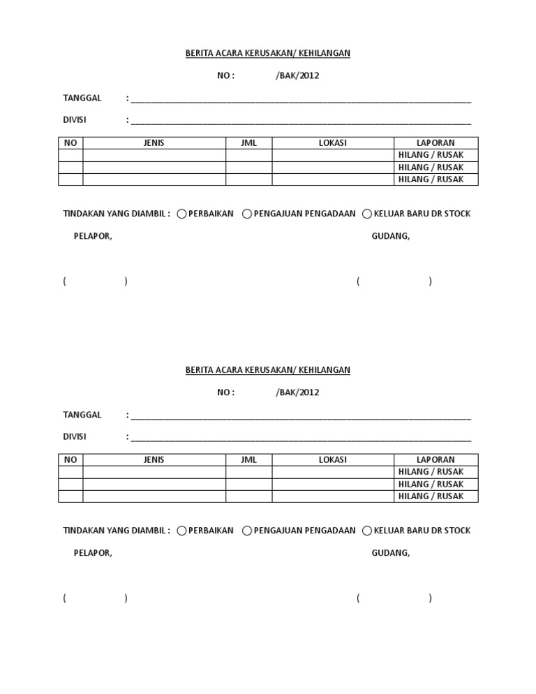 Berita Acara Kerusakan Barang Inventaris Terbaru 2018 Websiteedukasi Com