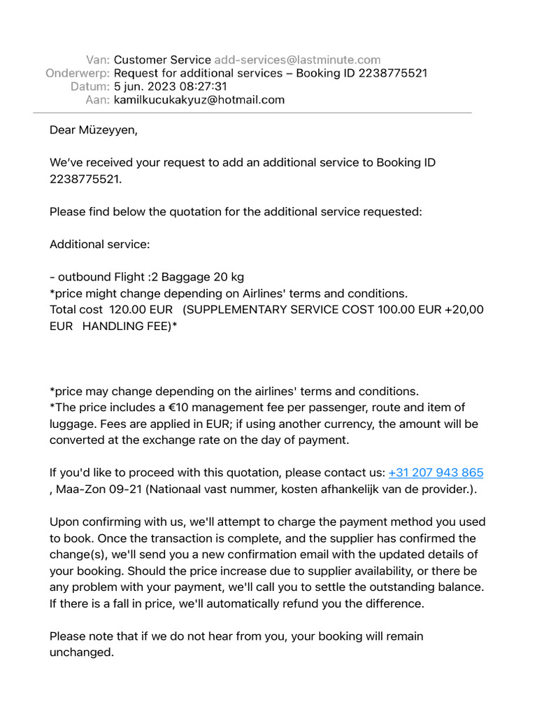 Request For Additional Services - Booking ID 2238775521 | PDF