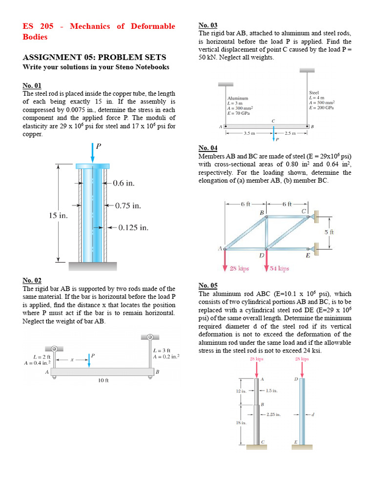 Mechanics of Deformable Bodies Assignment | PDF