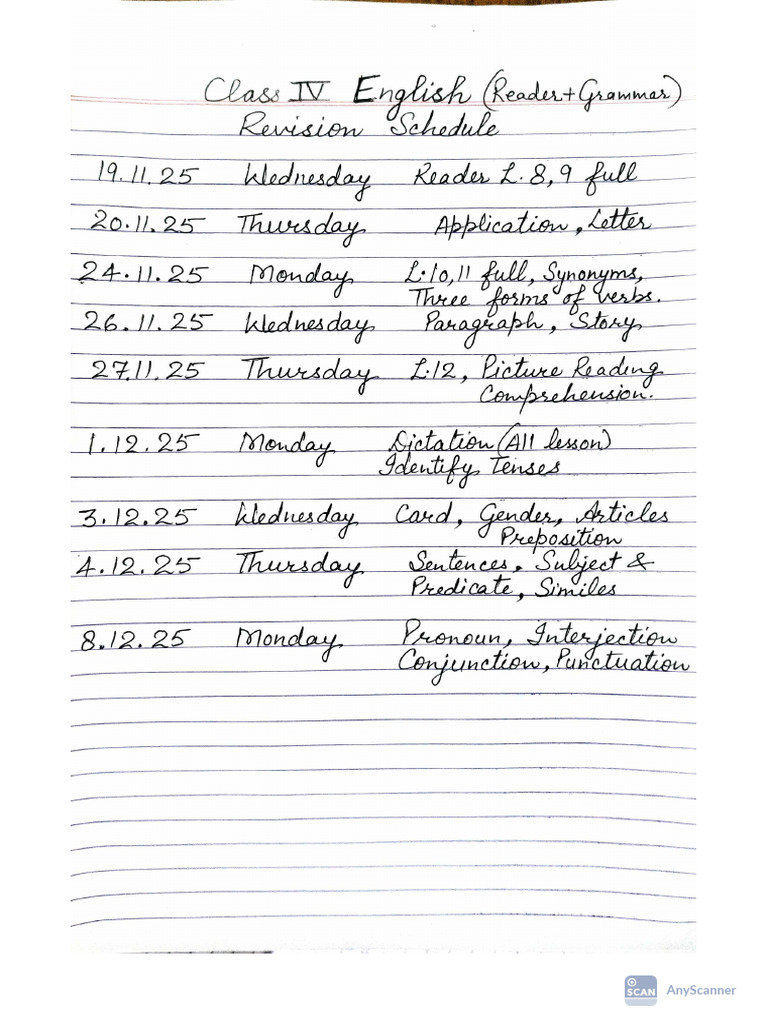 4th Class Revision Schedule | PDF
