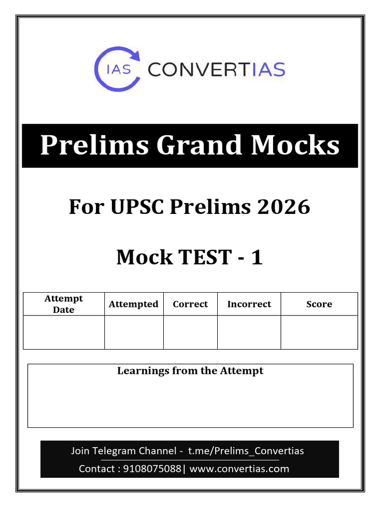 UPSC Prelims 2026 Mock Test 1 Guide | PDF