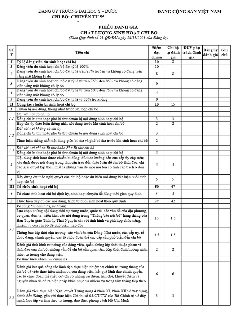 Bảng Chấm Điểm Shcb t12.25 | PDF