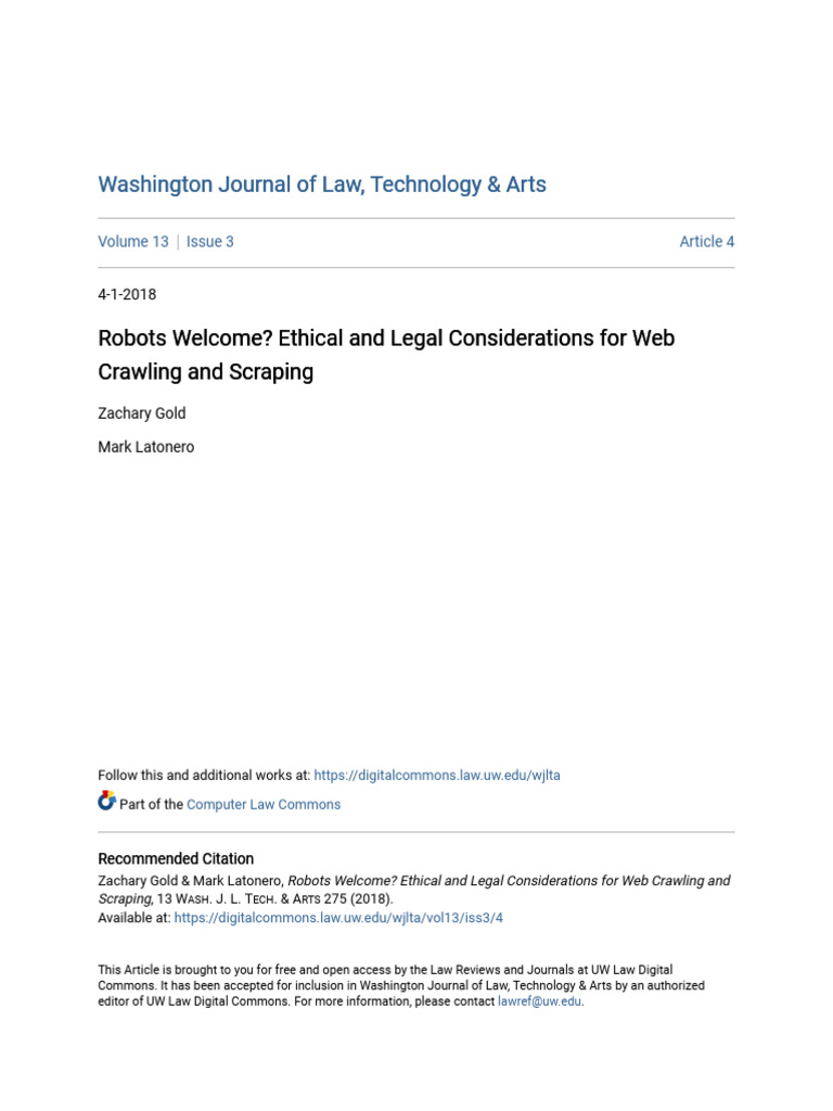 Ethical and Legal Issues in Web Crawling | PDF | Privacy | Fourth ...
