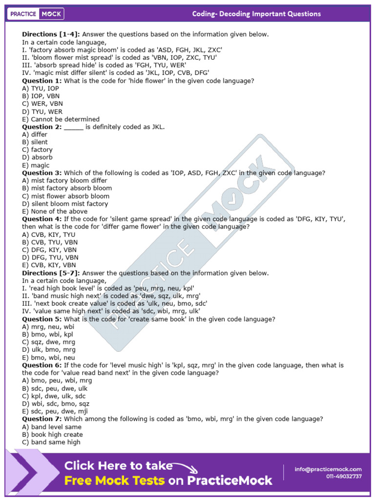 Rrb Po Coding Decoding Questions | PDF