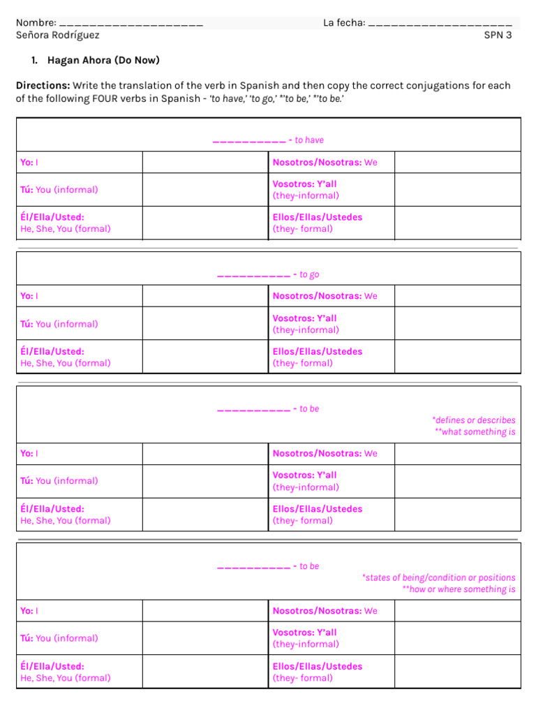 SPN3 - Do Now, Notes, Classwork (Sept. 15, 2025) | PDF | Semantic Units ...