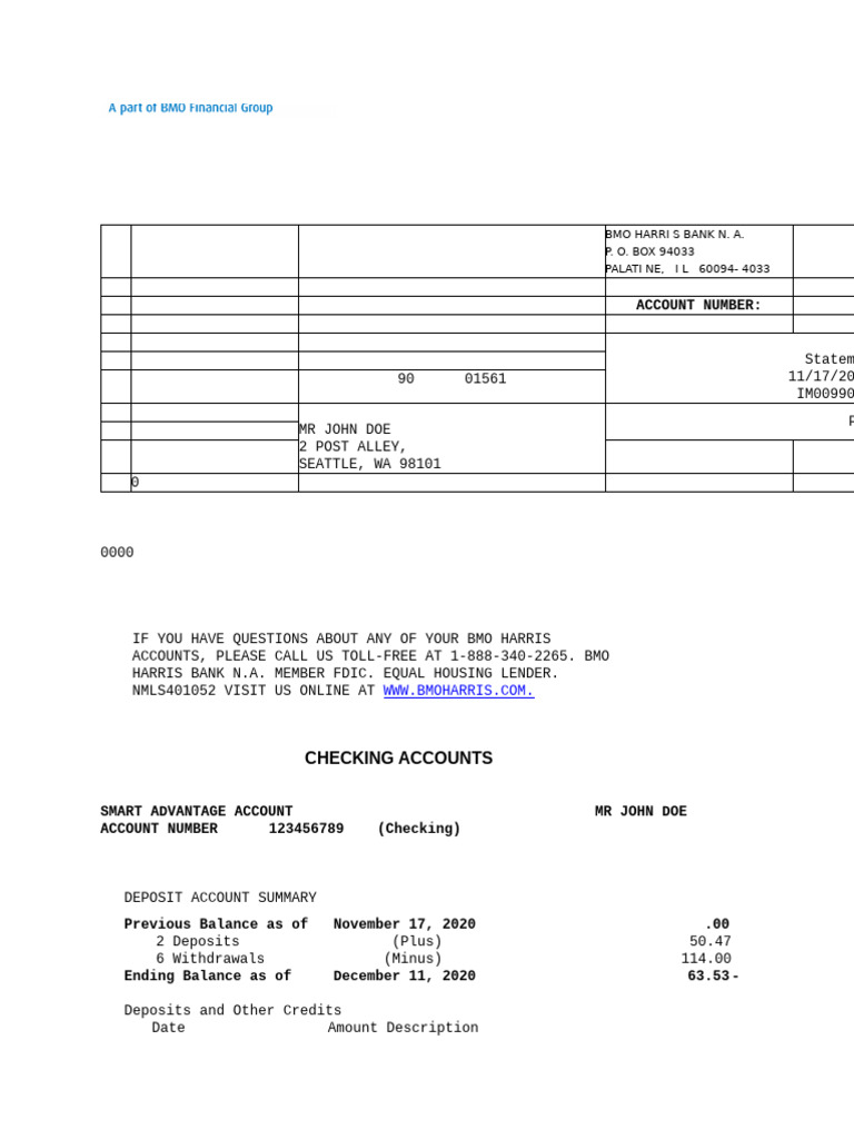 BMO Harris Bank Statement | PDF | Credit Card | Interest