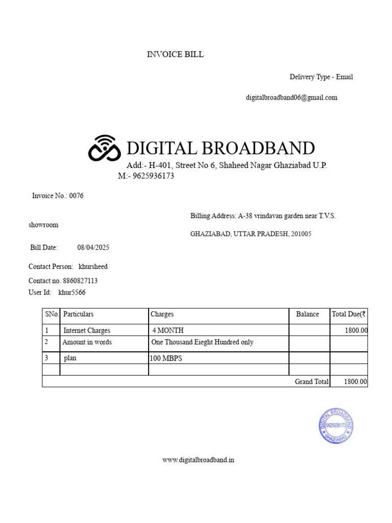 Digital Broadband Invoice #0076 | PDF