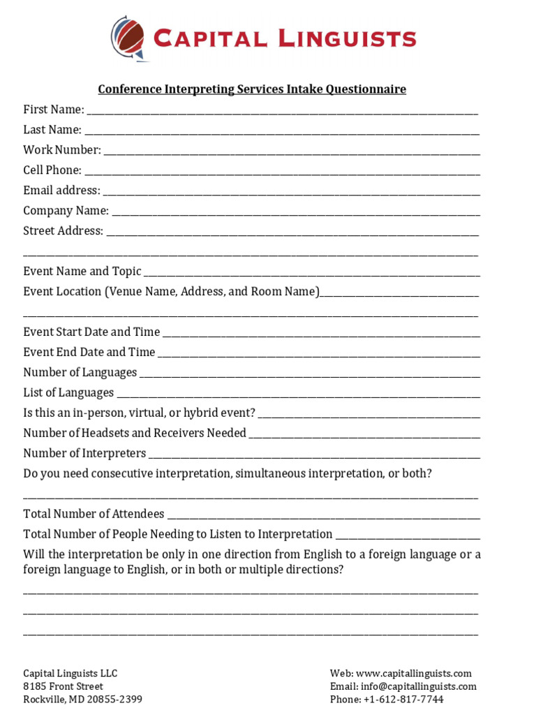 Interpreting Services Intake Questionnaire | PDF | Language ...