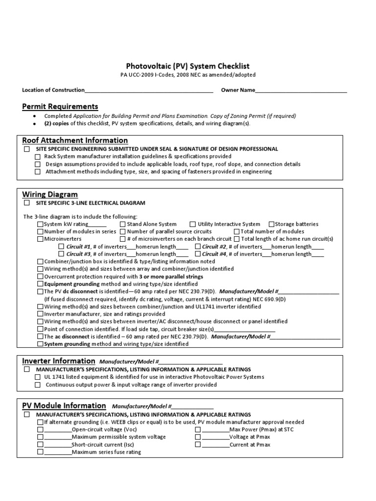PV System Installation Checklist | PDF | Photovoltaic System | Power ...
