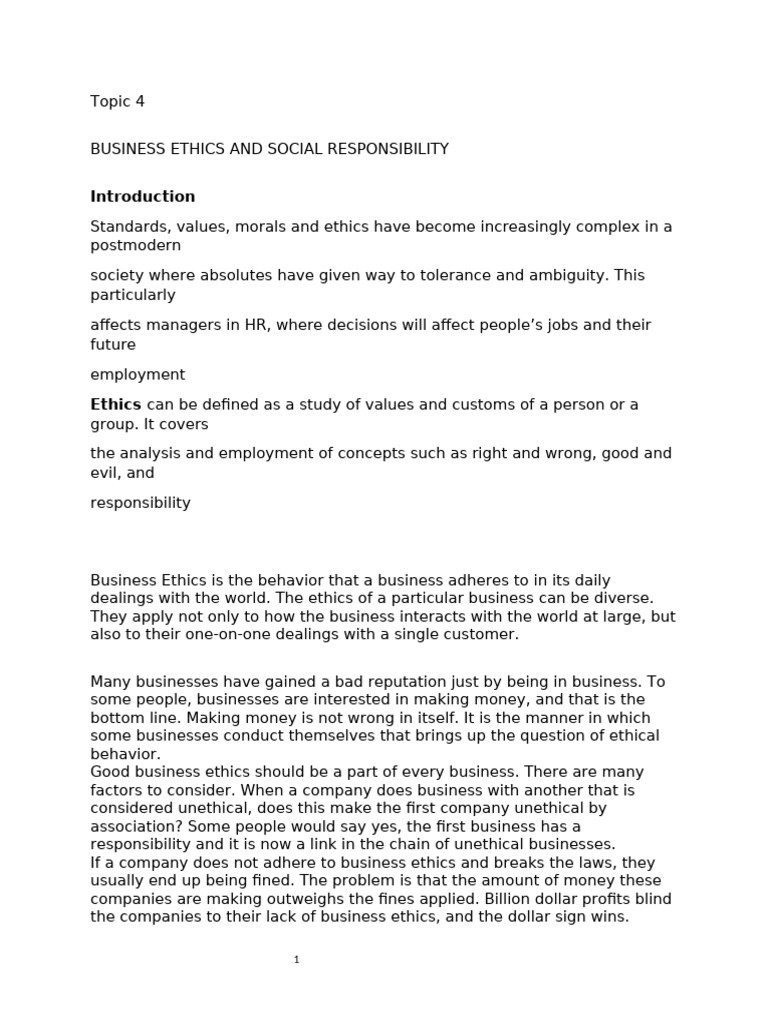 Business Ethics and Social Responsibility | PDF | Corporate Social ...