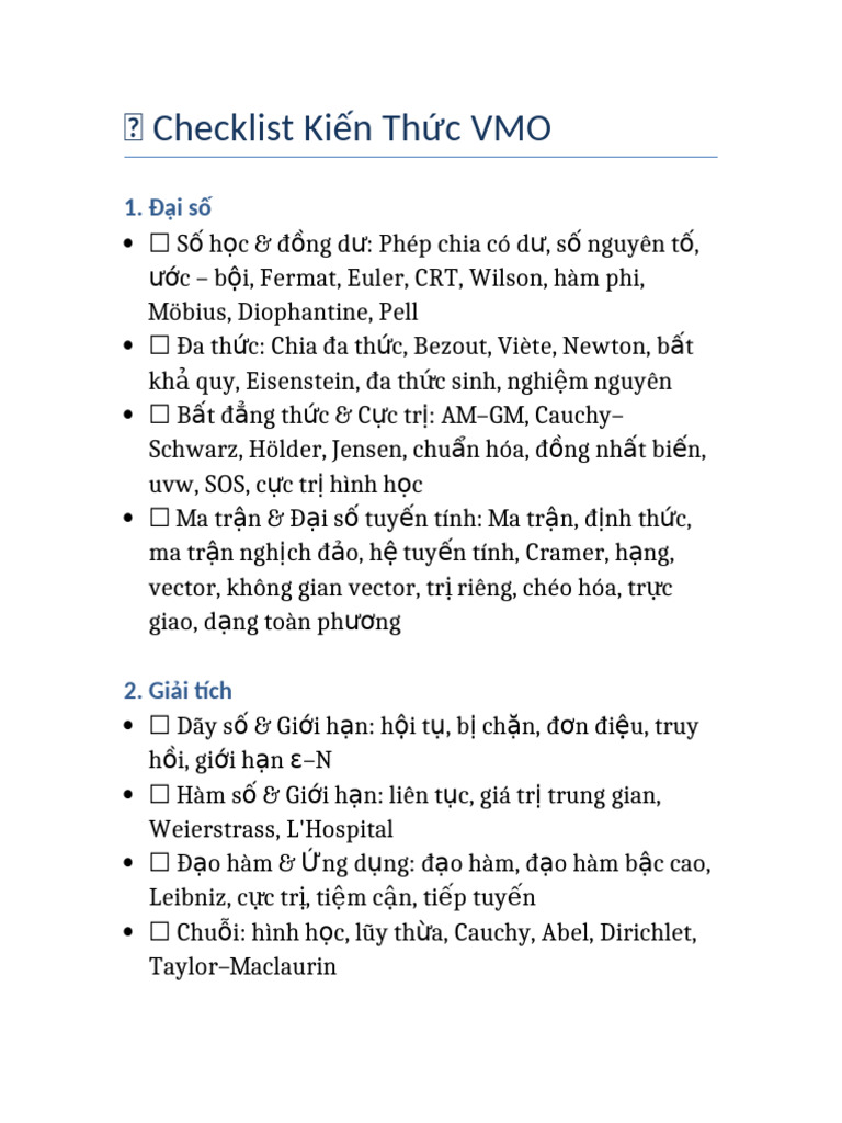 VMO Checklist | PDF