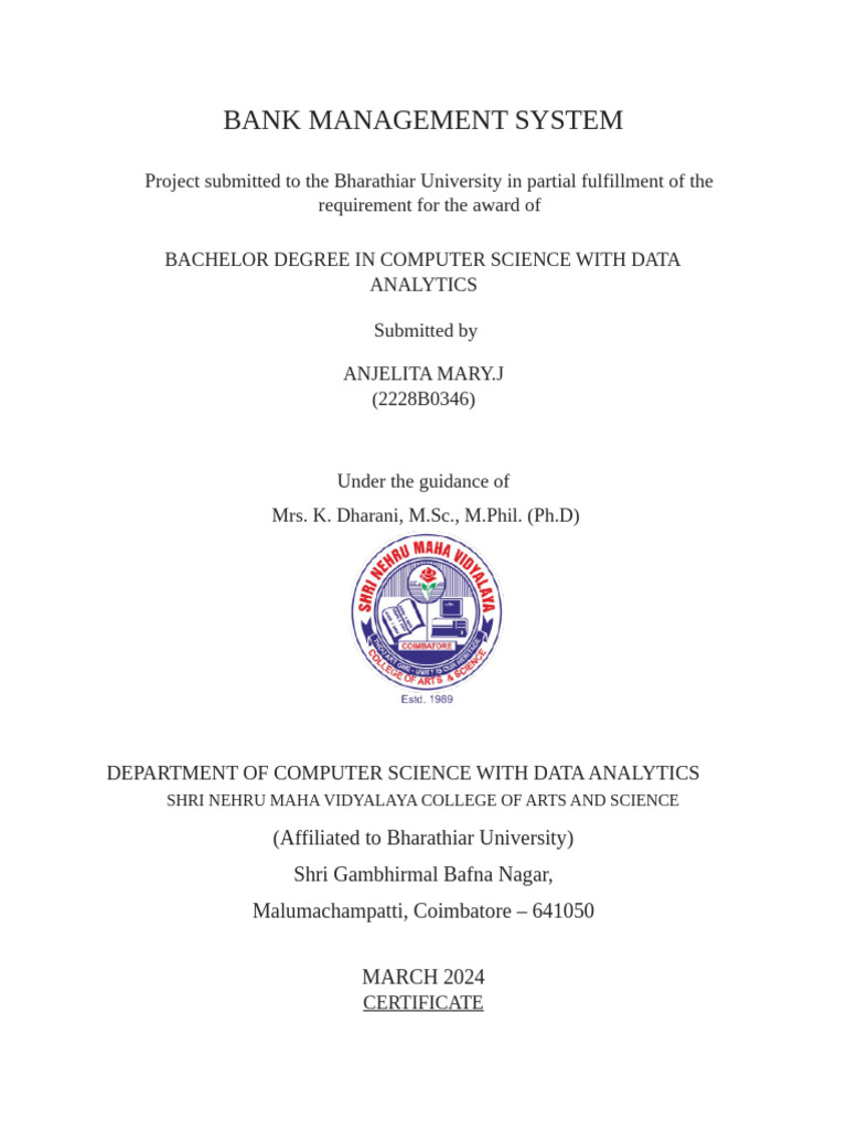 Bank Management System Project Overview | PDF | Data Management ...