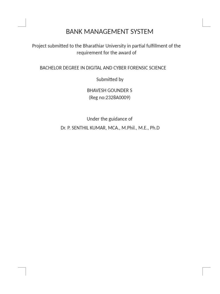 Bank Management System Project Report | PDF | Databases | Usability