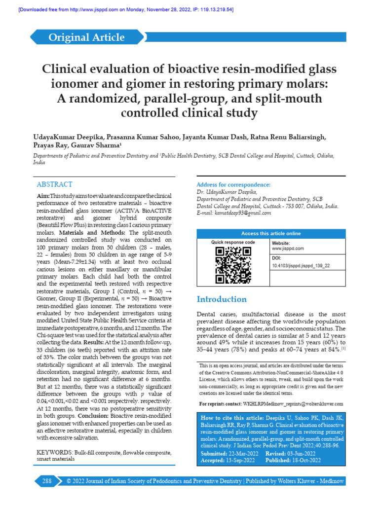 Comparing Bioactive and Giomer Restoratives | PDF | Dentistry | Medical ...