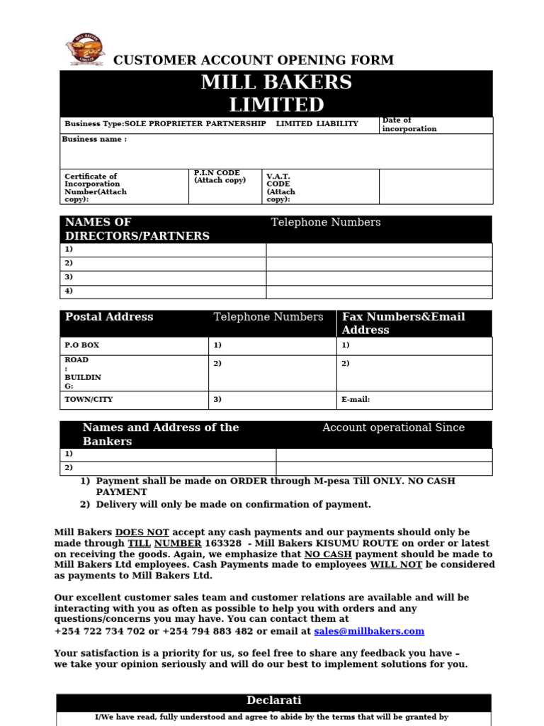 Account Opening Form Kisumu Route | PDF