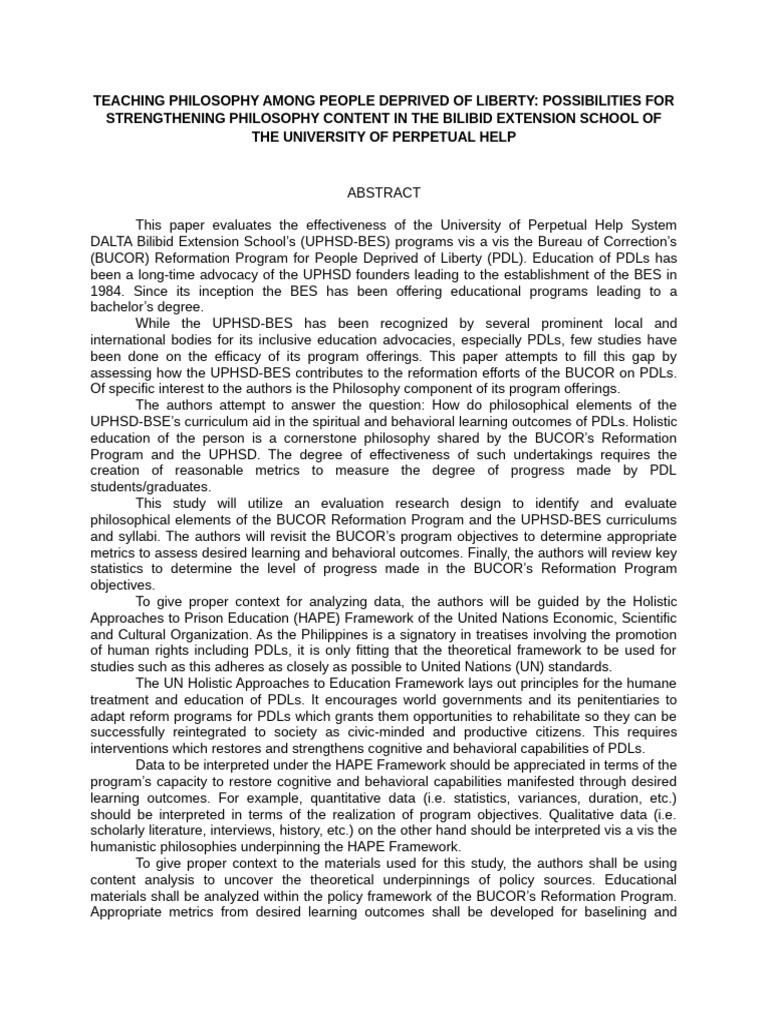 ABSTRACT - Teaching Philosophy Among People Deprived of Liberty | PDF ...