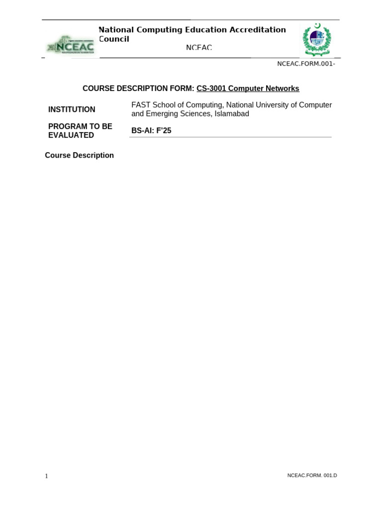Course Outline CS3001 CNets F'25 | PDF | Computer Network | Computing
