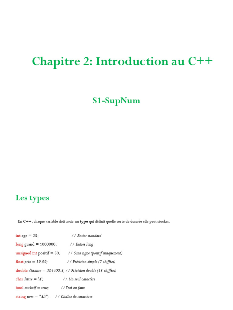 Types et Opérateurs en C++ | PDF | Entier naturel | C