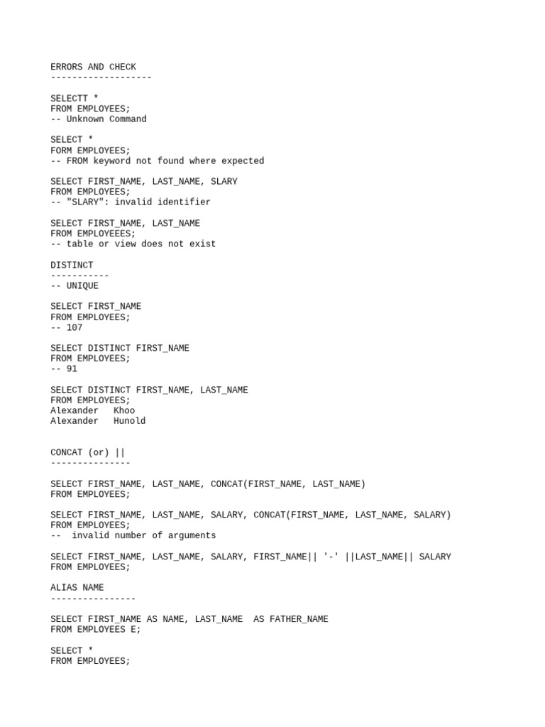 SQL Query Errors and Solutions Guide | PDF