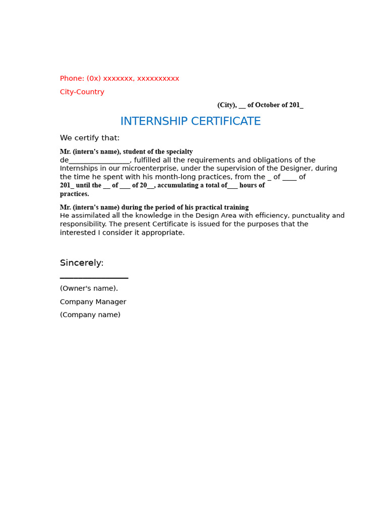 Internship Certificate Template | PDF