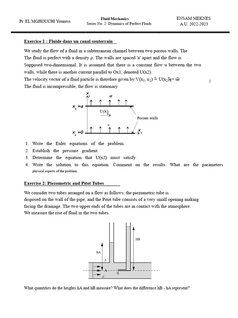 Fluid Mechanics Exercises: Perfect Fluids | PDF | Fluid Dynamics | Flow ...