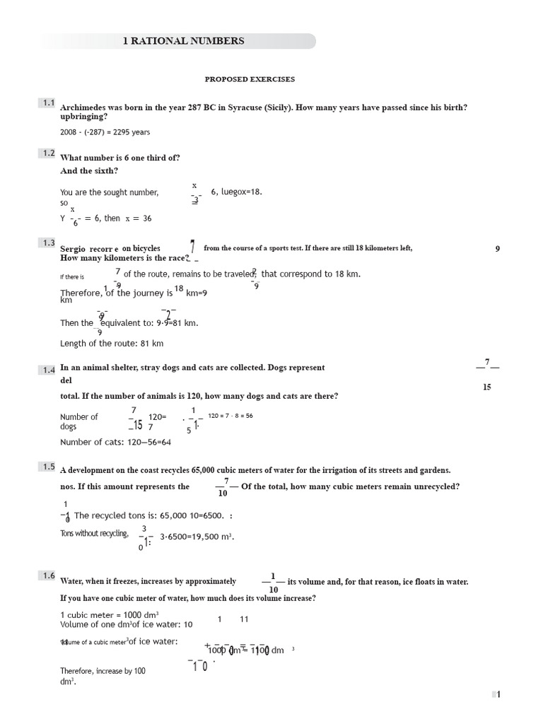 Rational Numbers Exercises and Solutions | PDF | Algebra | Discrete ...