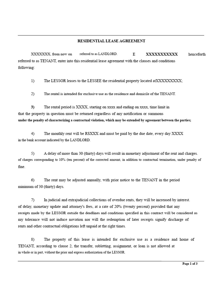 Residential Lease Agreement Template | PDF | Lease | Leasehold Estate