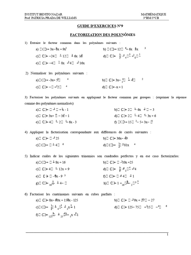 Guide de Factorisation des Polynômes | PDF | Zéro d'une fonction ...