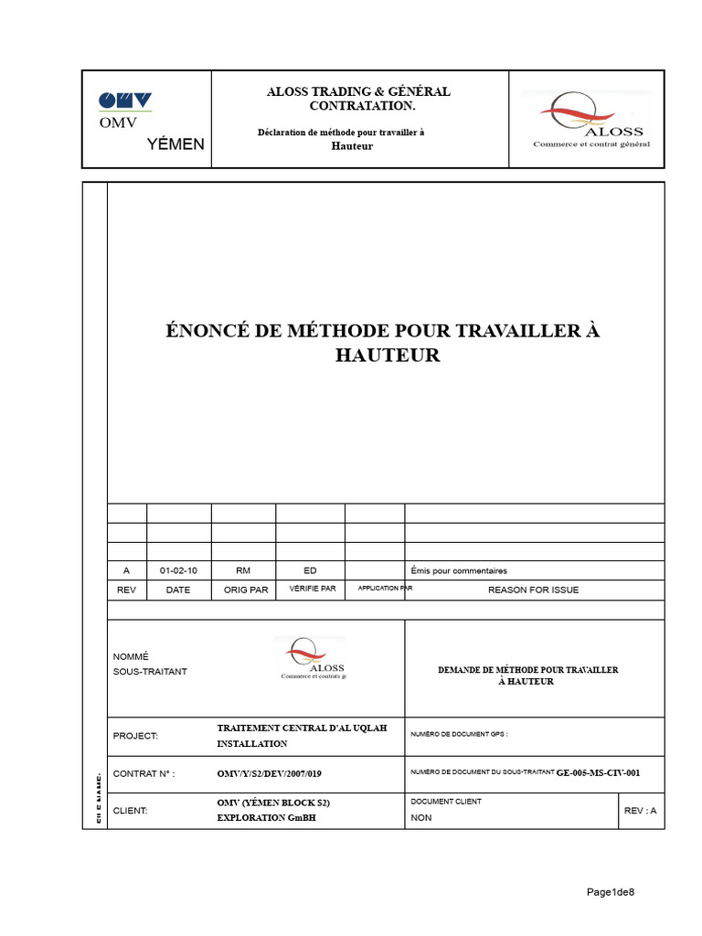 Méthode de Travail en Hauteur au Yémen | PDF | Sécurité | Premiers secours