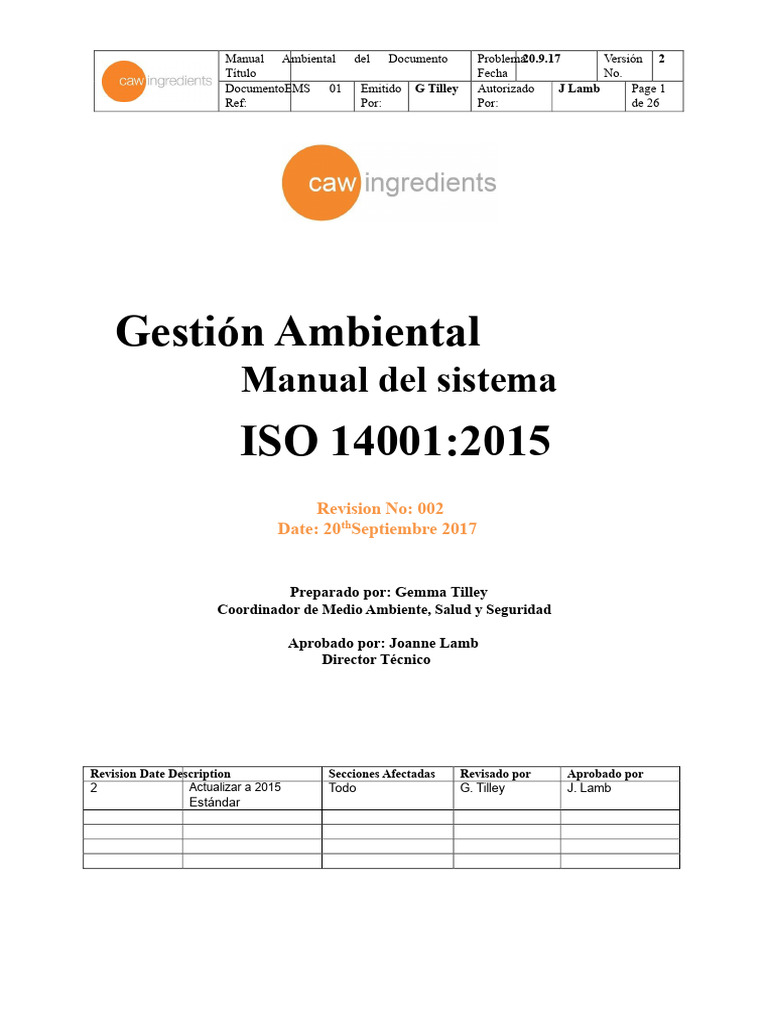 Manual de Gestión Ambiental ISO 14001 | PDF | Política de medio ...