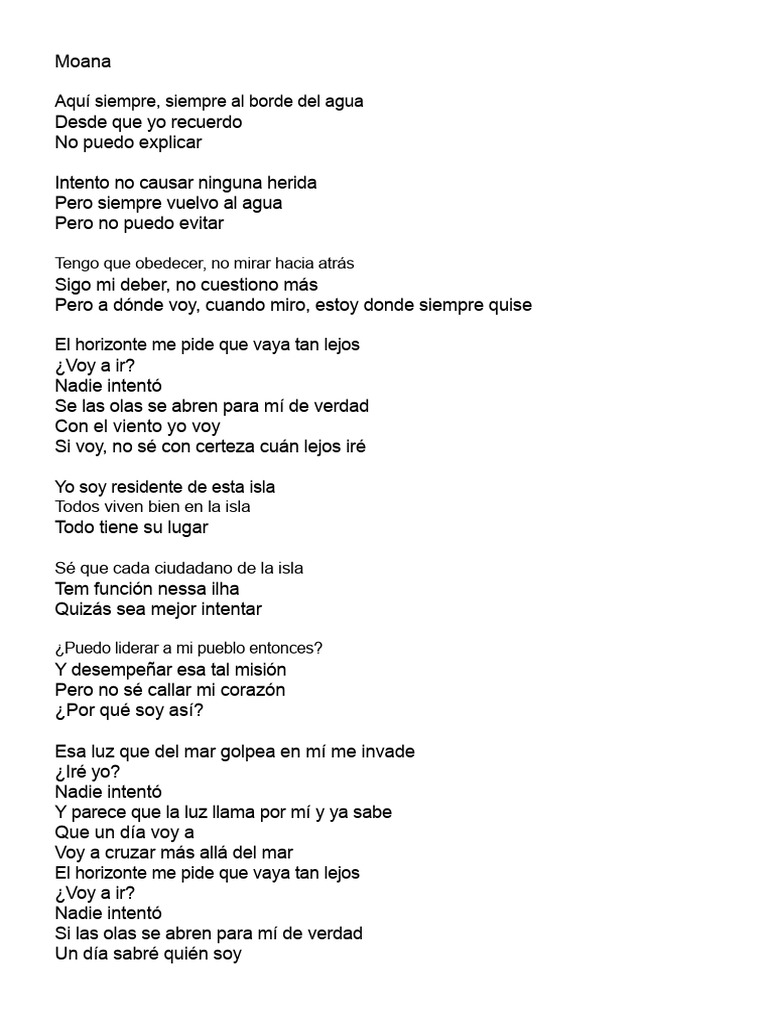 Letra de La Canción de Moana | PDF
