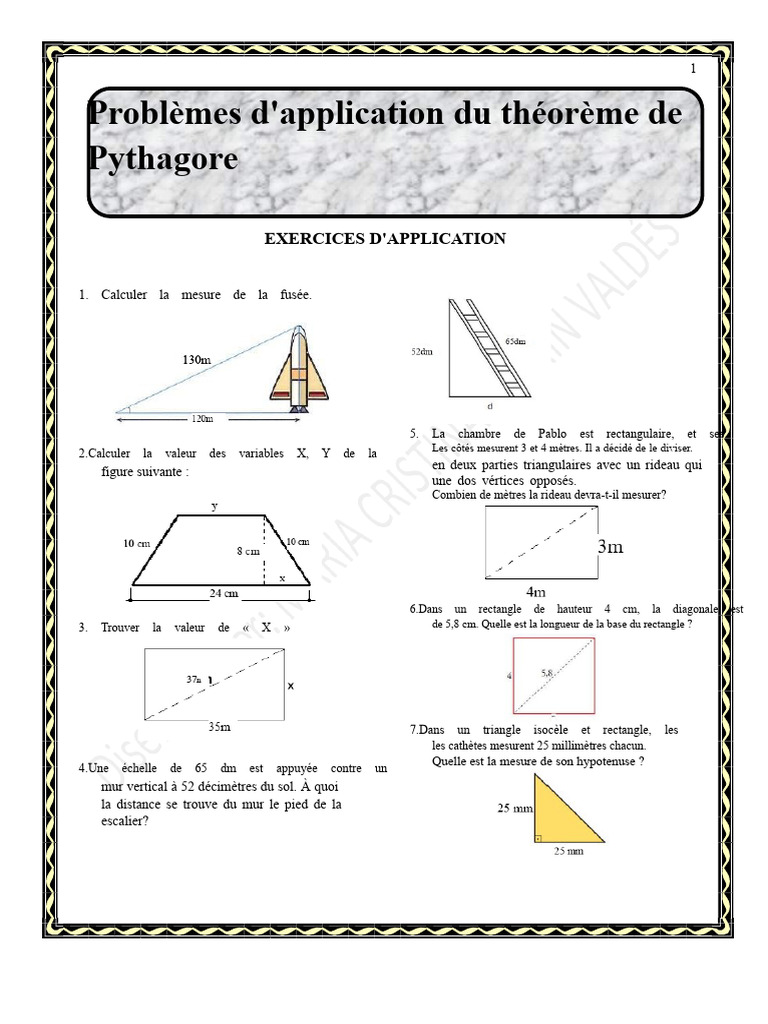 Exercices sur le théorème de Pythagore PDF Triangle Formes — free download